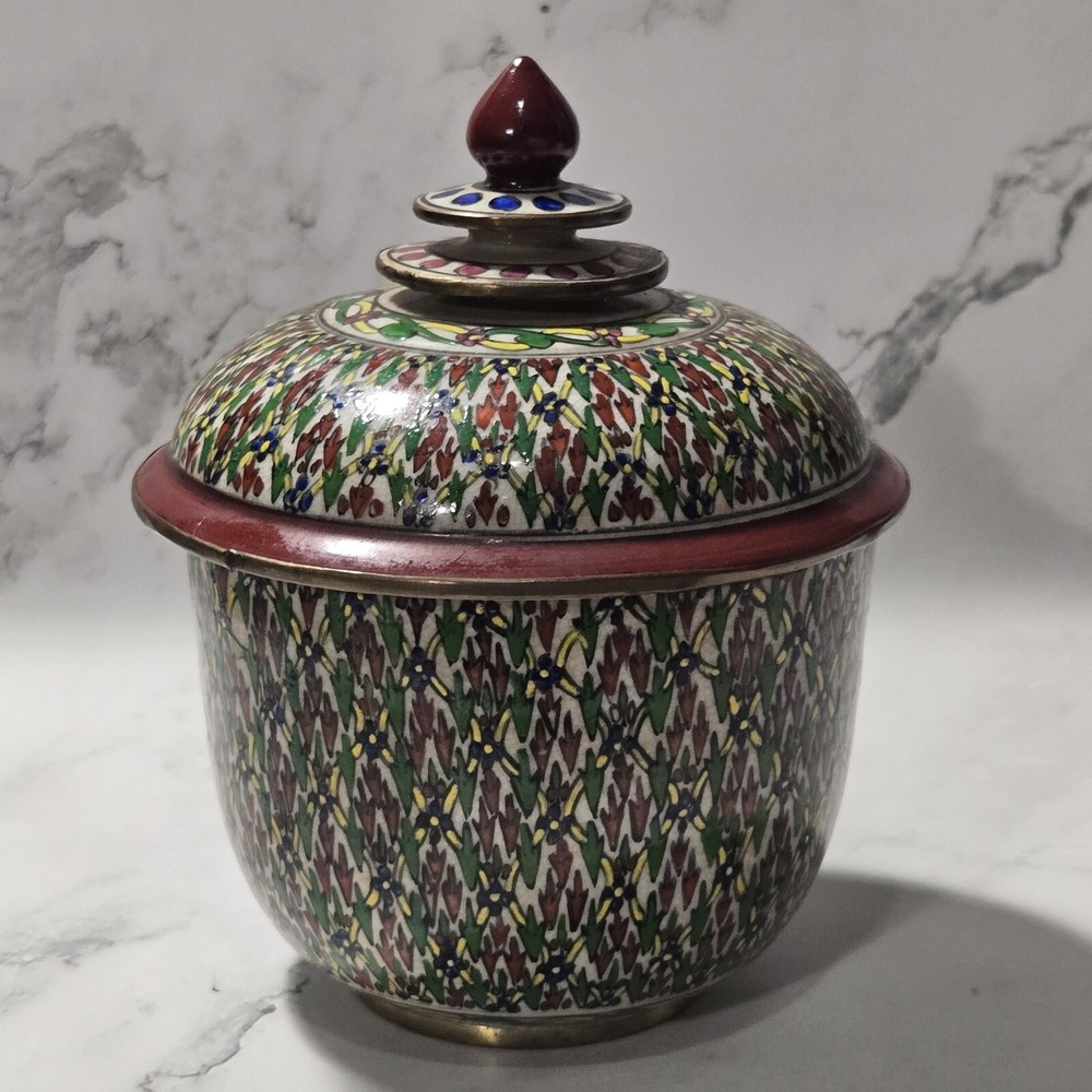 Vintage Asian Ceramic Bowl/Pot‎ with Lid, 7.5" Tall